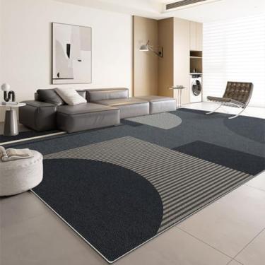 Imagem de Tapete listrado azul-escuro creme, geométrico, decorativo, fácil de limpar, com linhas artísticas, para sala de estar, confortável, para quarto (80 x 160 cm (31 x 63 pol.)/AX040-3-G)