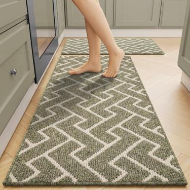 Imagem de hicorfe Conjuntos de tapetes e tapetes de cozinha, antiderrapante 2 peças tapete absorvente 100% polipropileno, tapete de corredor de cozinha confortável, lavável para cozinha, pia, lavanderia (50,8