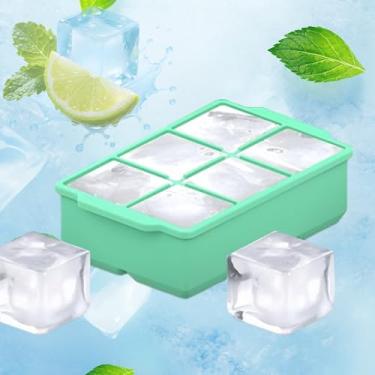 Imagem de Formas de cubos de gelo de silicone com tampa removível à prova de vazamento, bandeja quadrada de cubo de gelo para coquetéis, uísque (verde)