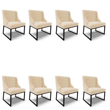 Imagem de Cadeira Sala de Jantar Industrial Preto Kit 8 Liz Suede Bege D03 - D`Rossi