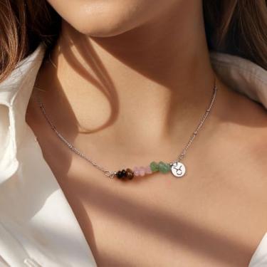 Imagem de Colar de prata para mulheres, retrô, pedra natural, constelação, zodíaco, pingente de horóscopo, ajustável, de aço inoxidável, delicado, joia para homens do zodíaco, presentes do dia a dia, 17.8+2