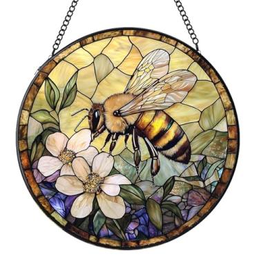 Imagem de Vitral para pendurar, apanhadores de sol de abelha, painel de vidro para janelas internas, decoração de jardim, presentes de aniversário para mulheres, homens, 19,8 cm