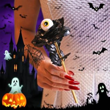 Imagem de Buquê de rosas artificiais com olhos de Halloween, flores decorativas góticas escuras, flores artificiais com haste de rosa preta