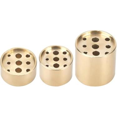 Imagem de 3 peças de suporte para queimador de incenso de latão dourado claro, suporte cilíndrico de incenso, queimador de incenso redondo plano, queimador de cone de incenso dourado para uso interno e externo