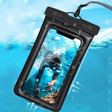 Imagem de 1 bolsa seca universal à prova d'água para celular com corda pendurada bolsa seca praia esportes ao ar livre, 22,5 * 11,5 * 1,2 cm (preto)