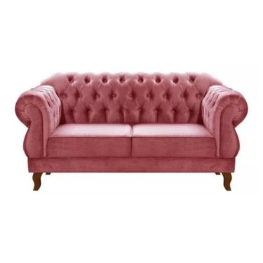 Imagem de Sofá Chesterfield 2 Lugares Duquesa Vintage Retrô Capitonê Suede Rosa