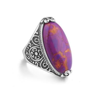 Imagem de Joliernelle Anéis de cobre turquesa para mulheres, anel vintage de aço inoxidável, Metal, Turquesa sintética