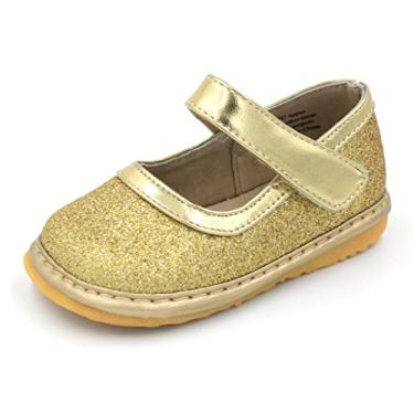 Imagem de Squeaky Shoes | Tênis para meninas Mary Jane cintilante removível, Dourado, 6 Toddler