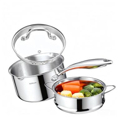 Imagem de KANGXW Panela de aço inoxidável de 2 litros, com bico de despejo e tampa de vidro de filtro, panela de leite, molho, molho de macarrão para todos os fogões