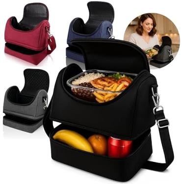 Imagem de Bolsa Térmica 2 em 1 Marmiteira Compacta para Almoço com Duplo Compartimento Isotérmico à Prova dÁgua Ideal para Trabalho Academia ou Passeios (PRETO)