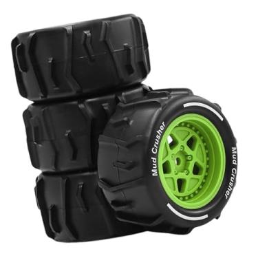 Imagem de menolana Conjunto de 4 rodas e pneus RC profissionais de fácil instalação para modelos DIY (faça você mesmo) da Granite Grom na escala para 1:18, Verde