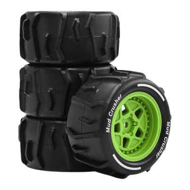 Imagem de Generic Conjunto de 4 rodas e pneus de reposição para modelos RC, acessórios de atualização DIY para Granite Grom na escala para 1:18, Verde