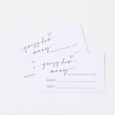 Imagem de 50 cartas de jogo Guess How Many Game Cards 8,5 x 5 cm Etra Heavyweight Baby Shower Game Cards 50 kg, cartolina premium, suprimentos para chá de bebê, design minimalista