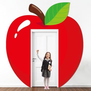 Imagem de 3 peças de decoração de chá de bebê maçã vermelha suprimentos de festa tema fruta fotografia fundo de frutas vermelhas capa de porta de boas-vindas para pendurar na parede, chá de bebê, aniversário