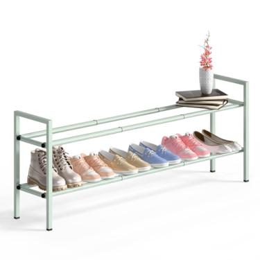 Imagem de Bumusty Sapateira expansível longa de 2 camadas para armário, 45,7 a 111,8 cm, sapateira ajustável para entrada, 10 a 12 pares de armazenamento grande de prateleira organizadora de sapatos, metal