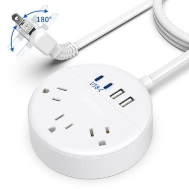 Imagem de NTONPOWER Tira de energia de 2 pinos, plugue giratório de 180°, tira de alimentação de dois pinos, adaptador de saída de 2 pinos para 3 pinos, (1875W/15A) 3 saídas 2 USB, cabo de extensão de 1,5 m, listado no ETL, ideal para casas velhas