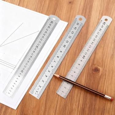 Imagem de 3 peças régua de aço inoxidável ferramenta de medição de borda reta de precisão métrica e escala de polegadas projetos de artesanato de engenharia de desenho de metal
