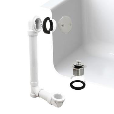 Imagem de Westbrass A4972-05 Conjunto de resíduos e transbordamento de banho de 3,5 cm com tampa de drenagem de tração e cotovelo superior de placa frontal de um orifício - Sch. 40 PVC, níquel polido