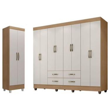 Imagem de Guarda Roupa Casal Porto E Armário Multiuso Lite Natuire Off White - Leão
