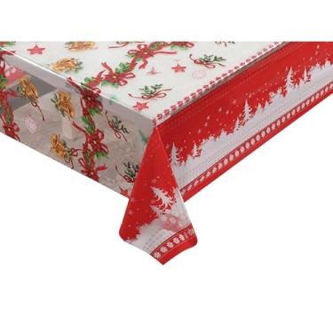 Imagem de Toalha de Mesa de Plástica Forro de mesa cristal estampada e impermeável, para mesas 4,6,8 cadeiras(Sinos de Natal,4 cadeiras 1,50x1,40)