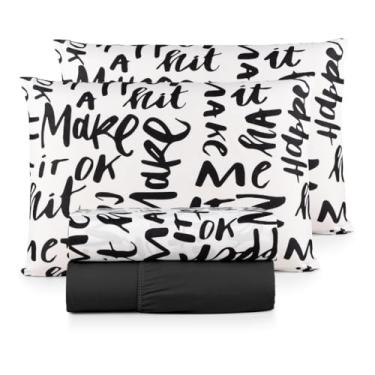 Imagem de Jogo de Lençol Casal Padrão 04 Peças 200 Fios Cama Box Estampado Toque Aveludado Macio(Letters)