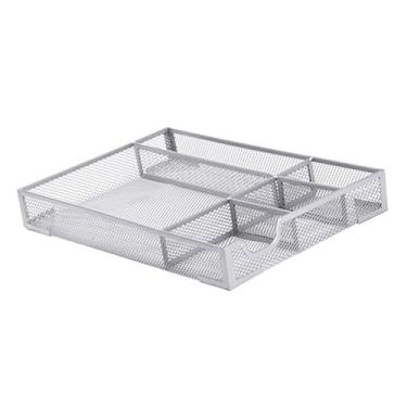 Imagem de Fockety Organizador de Gaveta de Mesa, Organizador de Mesa de Malha de Metal Bandeja de Armazenamento de Mesa Com Almofadas de Borracha Antiderrapantes 5 Compartimentos para Maquiagem, (SILVER)