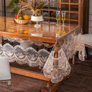Imagem de ARTABLE Toalha de mesa de vinil de renda, retangular, impermeável, transparente, com borda de macramê de renda champanhe, para casamento, cozinha, casa, ambientes externos, feriados, decoração de