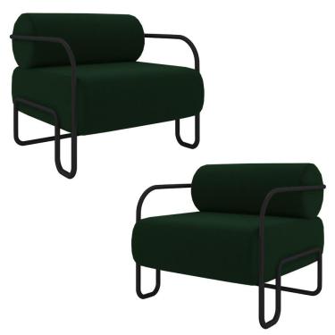 Imagem de Kit 2 Poltronas Decorativas Sala De Estar Polatsk Base Industrial De Ferro Veludo Verde G33