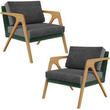 Imagem de Kit 02 Poltronas Facto Verde Musgo Linho Cinza Escuro