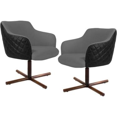Imagem de Kit 02 Poltronas Giratória Base X Linho Cinza Corano Preto