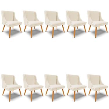 Imagem de Kit 10 Cadeiras Estofadas Para Sala De Jantar Pés Palito Lia Linho Bege - Ibiza