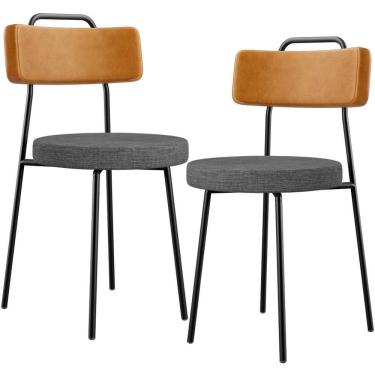 Imagem de Kit 02 Cadeiras Estofada Sala De Jantar Barcelona L02 Couríssimo Whisky Linho Cinza Escuro