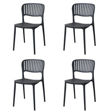 Imagem de Kit 4 Cadeiras Empilhável Inmetro Havana Fratini Polipropileno Preto Suporta 182kg