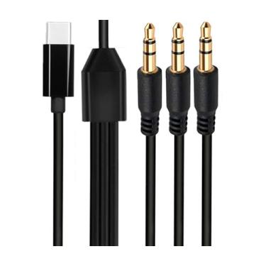 Imagem de SAHNFEILU Cabo adaptador divisor Y para fone de ouvido tipo C para áudio de 3,5 mm USB C macho com DAC para áudio de 3,5 mm, cabo macho TRS de 1/20.3 cm, divisor de 3 portas, 3,28 pés/1 m para laptop