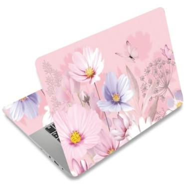 Imagem de SUPERDANT Adesivo de flor rosa para notebook capa borboleta flor decalque protetor de laptop notebook PC computador arte protetor universal notebook notebook arte decalque cabe 12-15,6 polegadas