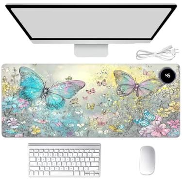 Imagem de Tapete de mouse aquecido, aquecedor de mão, tapete de mesa quente, tapete de mesa com 3 níveis de aquecimento e desligamento automático de 3 horas 80 x 33 cm, tapete de teclado aquecedor de couro PU