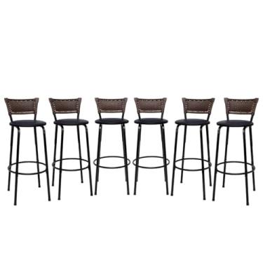 Imagem de Banquetas Altas Bancada Bar Confortável Moderno Design Resistente Estrutura Preta Kit 06 Unidades - Itagold (Preto)