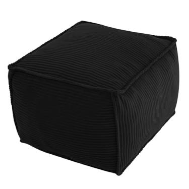 Imagem de MeMoreCool Pufe de pelúcia quadrado para descanso de pés, pufe de veludo cotelê com enchimento de pedaços de espuma, apoio para os pés otomano macio para sala de estar, preto