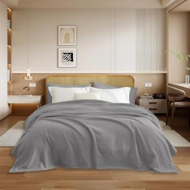 Imagem de Cobertor de cama tamanho solteiro para todas as estações, cobertores de cama ultra macios com padrão xadrez sólido cinza mantas duráveis para adolescentes, 152 cm x 213 cm