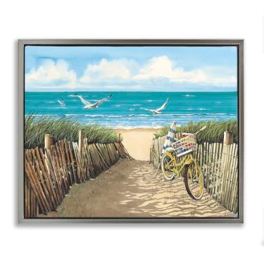 Imagem de Stupell Industries Arte de parede em tela flutuante com moldura dourada Yellow Beach Taxi Coast, design de John Rossini, 25 x 31
