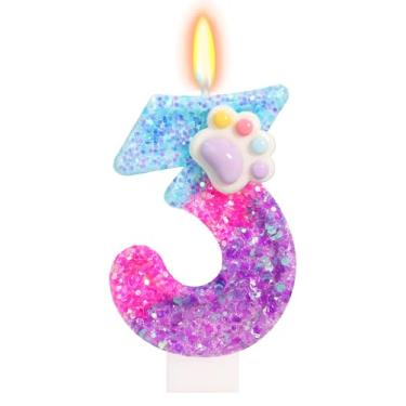 Imagem de FAMGift Velas fofas de aniversário de pata – Vela número 3, topo de bolo de pata de gato e cachorro, decorações de aniversário com tema de desenho animado para meninos e meninas