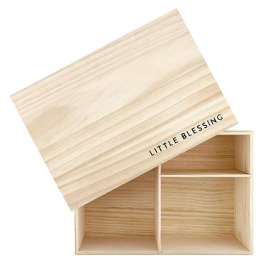 Imagem de Stephan Baby Caixas de lembrança – Caixa de madeira de cápsula do tempo do primeiro ano para bebês recém-nascidos, 23 x 33 cm, Little Blessing
