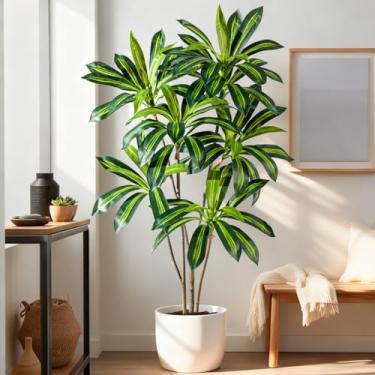 Imagem de Planta Dracaena artificial 1,5 m – Árvore Dracaena falsa realista, alta, grande, plantas artificiais em vasos de chão falso para decoração de casa, plantas de escritório