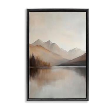 Imagem de Stupell Industries Muted Lake Neutral Landscape Black Framed Floater Canvas Wall Art, design by Petal Prints Design, 25 x 17