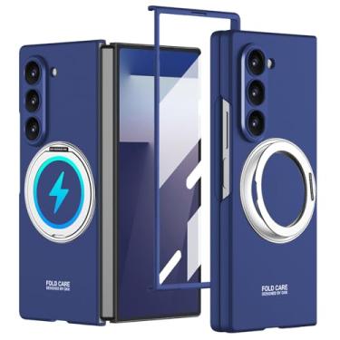 Imagem de YQODSZ Capa para Samsung Galaxy Z Fold 7 com suporte de anel giratório, capa magnética Z Fold7 compatível com acessórios Magsafe, protetor de tela embutido, capa protetora rígida fina de policarbonato