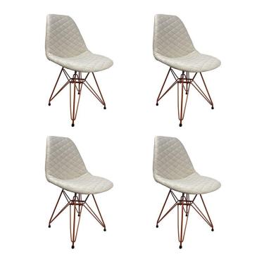Imagem de Kit 4 Cadeiras Jantar Estofadas Nude Eiffel Eames Base Cobre - Cor: Nude