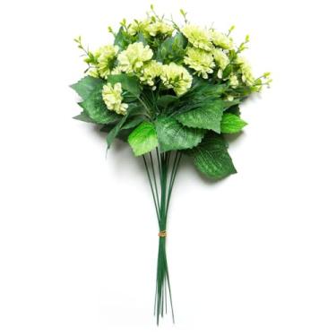 Imagem de EQUSPUR Flores artificiais de crisântemo verde, 24 cabeças, buquê de 12 mães, buquê de flores falsas falsas, arranjos florais para mesa de centro de mesa, cozinha, festa de casamento, decoração