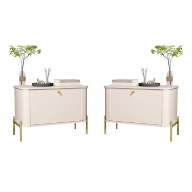 Imagem de Conjunto Mesa De Cabeceira Albania Off White Dourado
