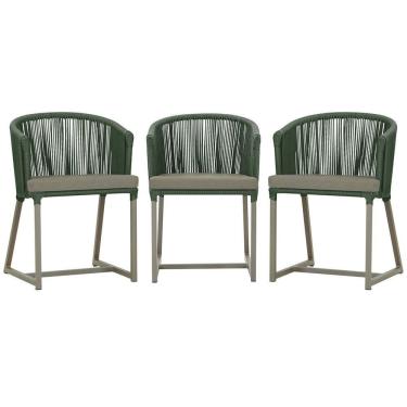 Imagem de 3 Cadeiras De Jantar Noronha Fendi Corda Náutica E8 Trama Verde