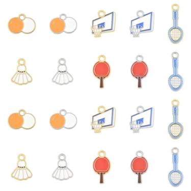 Imagem de MakemadeDIY Pingentes de liga esmaltada, 20 peças, temas esportivos, tênis de mesa, badminton, cesta de basquete, pingentes de metal para pulseiras, colares, brincos, fabricação e artesanato, faça